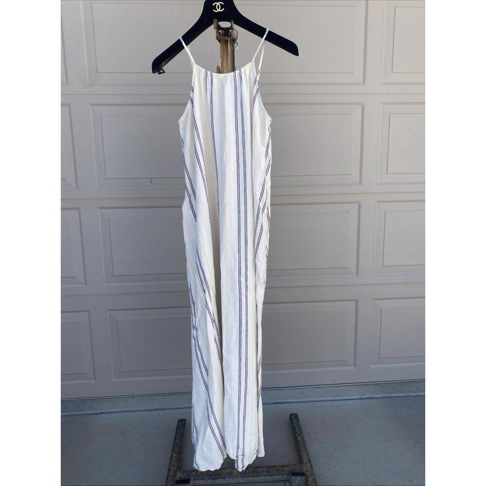 A New Day Stripe Linen Blend Maxi Dress XSmall Small XS/S Cream Brown Yellow - Picture 2 of 6